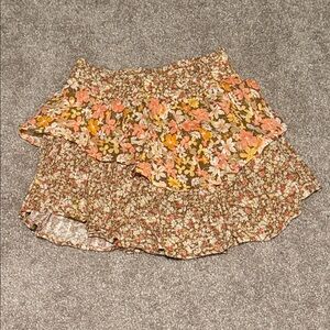 American Eagle Outfitters Asymmetrical Floral Skirt - Brown and Orange